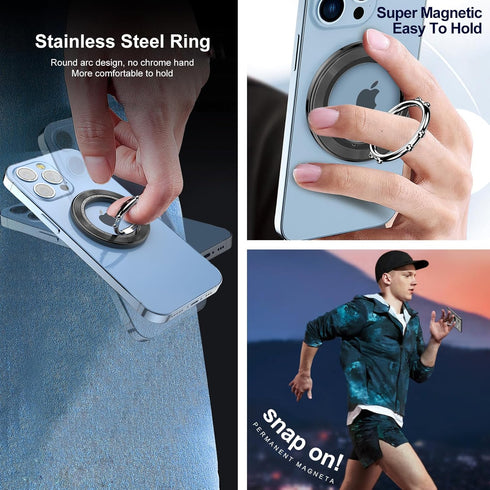 Magnetic Phone Ring Holder for iPhone, 2 in 1 Removable Magnetic Desk Phone Stand Compatible iPhone 15 14 13 12 Series,Samsung, Google,Magnetic Ac...
