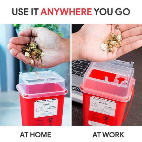 Sharps Container for Home Use and Professional 1 Quart (3-Pack) by Alcedo | Biohazard Needle and Syringe Disposal | Small Portable Container for T...