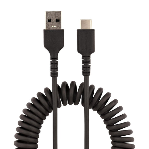 StarTech.com 3ft (1m) USB A to C Charging Cable, Coiled Heavy Duty Fast Charge & Sync USB-C Cable, USB 2.0 A to Type-C Cable, Rugged Aramid Fiber,...