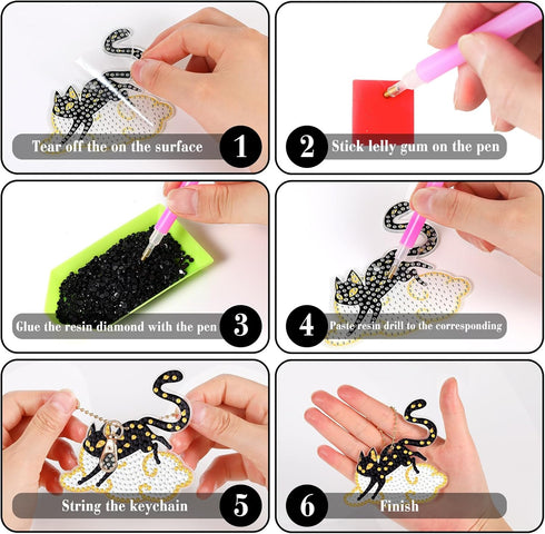 Siifert 20 Pcs Diamond Painting Keychain Kits with Tools Cute Hanging Diamond Painting Keychains Cat Skull Camping Drill Diamond Painting Key Chai...
