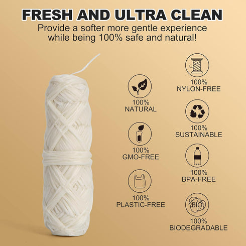 Gaia Guy Natural Unflavored Silk Dental Floss with Floss Refill & Reusable Bamboo Holder | 2 x 33yds Compostable Pure Silk Waxed with Candelilla W...