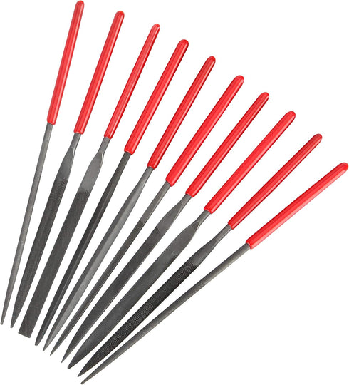 10Pcs Needle File Set Hardened Alloy Strength Steel Files- Mini Needle File Set Includes Round, Tapered Round, Half Round, Barrette, Crossing, Kni...