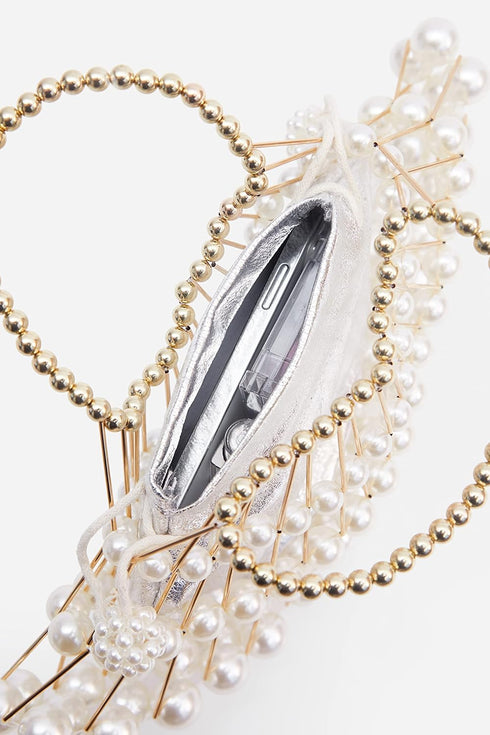 BABEYOND Women Pearl Clutch Purse - Bucket Beaded Bridal Evening Bag Formal Reticulated Bag with Inner Bag for Party Wedding...