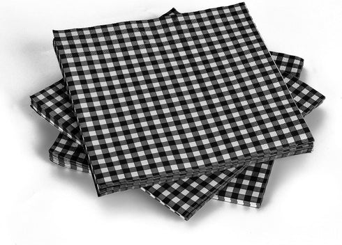 Gatherfun Disposable Paper Napkins Black and White Gingham for Dinner Picnic and Parties (Pack of 50)...