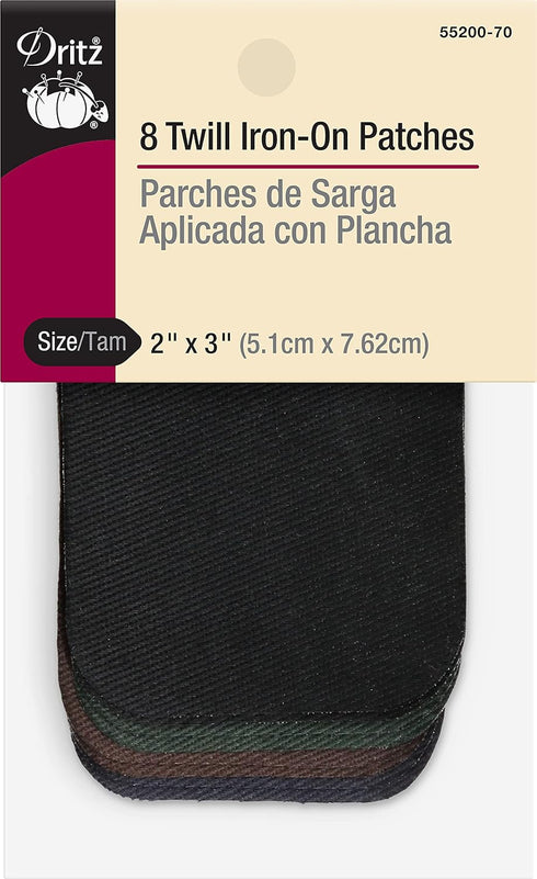 Dritz Twill, 2 x 3-Inch, 8 Count, Assorted Iron-On Patches, Dark Colors...
