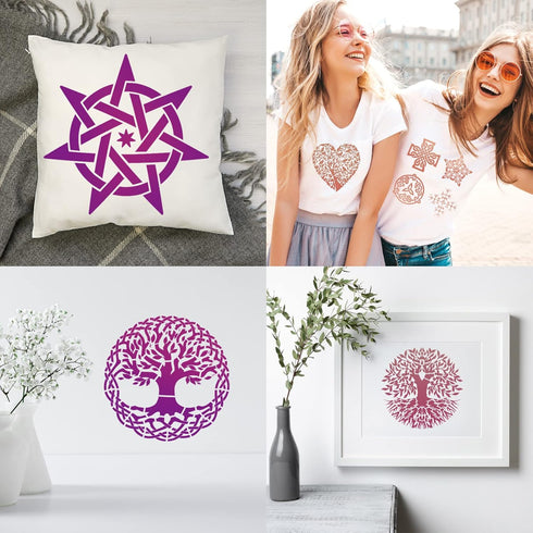 25 Pieces Tree of Life Pattern Stencils Decoration Template Plastic Tree Drawing Painting Stencils Square Reusable Stencils for Painting on Wood F...