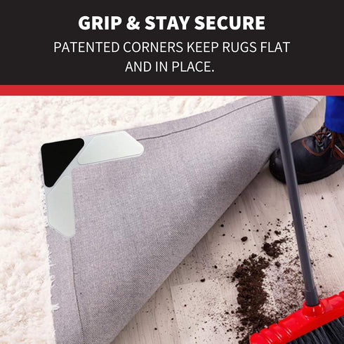 StepNGrip Rug Corner Grippers 4-Pack - Flattens Edges to Hold Rugs in Place - Impedes Curling with Stiff Layer - Reusable Carpet Grip Pads with Ea...