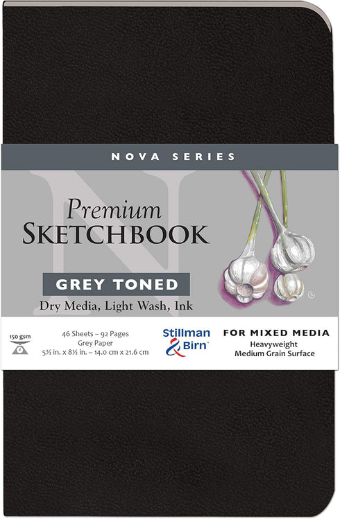 Stillman & Birn Nova Series Grey Softcover Sketchbook, 5.5" x 8.5", 150 GSM (Heavyweight), Grey Paper, Medium Grain Surface...