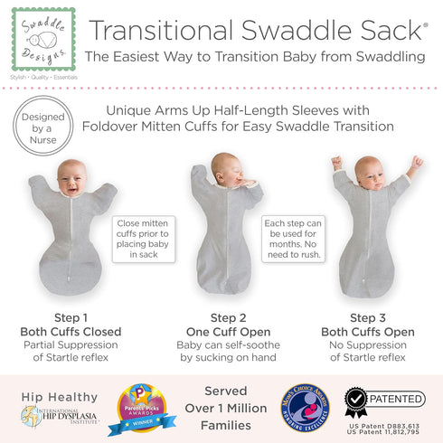 SwaddleDesigns Transitional Swaddle Sack, Arms Up Half-Length Sleeves & Mitten Cuffs, Swaddle for Newborn Transition to Baby Sleep Sack Wearable B...