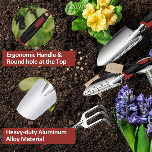 Garden Tool Set, 3 Piece Gardening Tools Includes Garden Trowel, Transplant Trowel and Hand Rake with Non-Slip Ergonomic Handle, Heavy Duty Garden...
