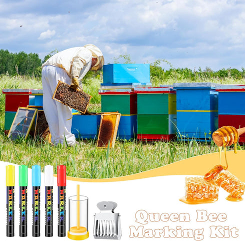 9 Pieces Queen Bee Marking Kit Including 5 Color Queen Marker Pens 1 Marking Bottle 3 Marking Clips for Beekeeping Supplies Beekeeper Marking Tool...