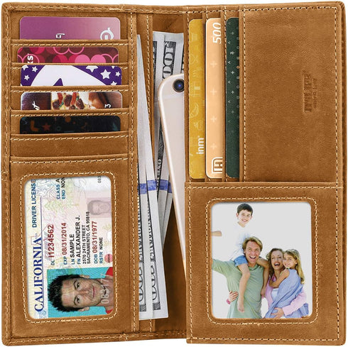Itslife Men's RFID Vintage Look Genuine Leather Long Bifold Wallet Checkbook Wallets for Men...