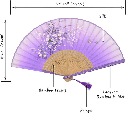 OMyTea® "Grassflowers 8.27"(21cm) Hand Held Folding Fans - With a Fabric Sleeve for Protection for Gifts - Chinese/Japanese Vintage Retro Style (P...