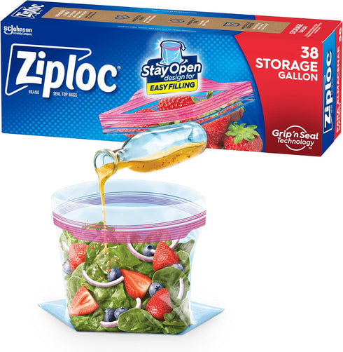 Ziploc Gallon Food Storage Bags, Stay Open Design with Stand-Up Bottom, Easy to Fill, 38 Count...