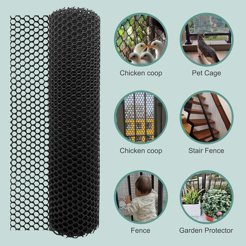 Chicken Plastic Wire Fencing Mesh - Heavy-Duty Plastic Chicken Black Wire Fence Mesh for Gardening, Barrier Netting, Poultry Dogs Rabbit Fencing (...
