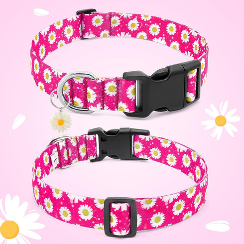 BiPawTi Floral Dog Collars for Medium Dog - Soft Cute Dog Collars for Girls Dog Pretty Flower Collar with Daisies Charms, Gift for Female Male Boy...