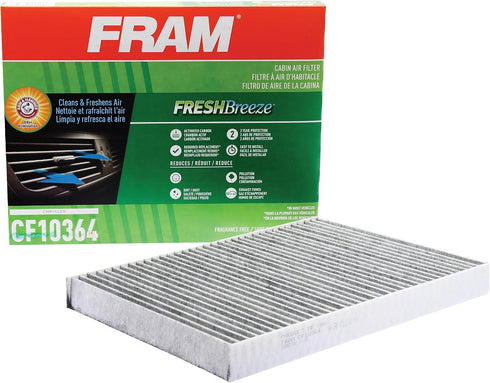 FRAM Fresh Breeze Cabin Air Filter Replacement for Car Passenger Compartment w/ Arm and Hammer Baking Soda, Easy Install, CF10364 for Select Chrys...
