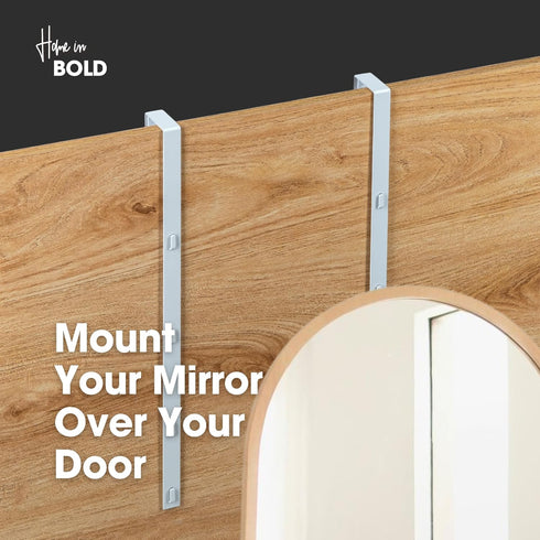 Over-The-Door Mirror Hanger | Adjustable 14.5-inch Door Mirror Hanger Set w Protective Lining | Over the Door Mirror Hooks Perfect Height & Fit- 2...
