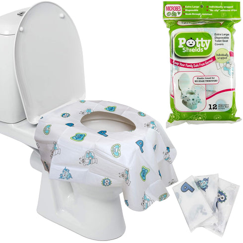 Toilet Seat Covers Disposable (12 Pack) - XL Waterproof Toilet Cover for Toddlers, Kids & Adults - Portable & Individually Wrapped for Travel, Pot...