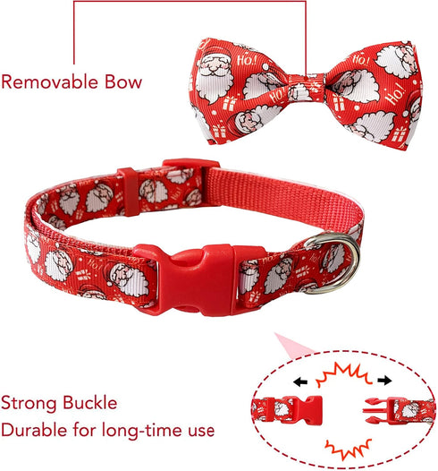 Christmas Dog Collar with Bow Tie, 2 Pack Holiday Santa and Dots Collar for Small Medium Large Dogs Pets Puppies (Large-(16-27") Neck * 1" Wide)...