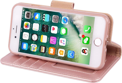 Arae Case for iPhone SE 2022 / iPhone SE 2020 / iPhone 8 / iPhone 7, Wallet Case with Card Holder PU Leather Flip Cover, Rose Gold...