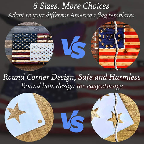 WISYOK 12 Pieces American Flag 50 Star Stencil Templates, 6 Sizes American Flag Templates, Ideal for DIY Crafts Design, Independence Day Project, ...
