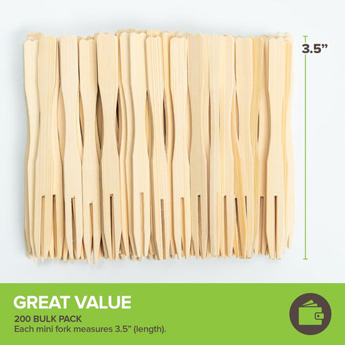 200 Bamboo Appetizer Forks, 3.5" Disposable Bamboo Fork for Charcuterie, Mini Forks for Appetizers, Cocktail Forks for Weddings, Small Appetizer P...