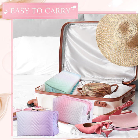 3pcs Travel Makeup Cosmetic Bag,Hotipine Cute Makeup Zipper Pouch Toiletry Bag,Waterproof Large Purse Organizer,Portable Beauty Storage Brush Aest...