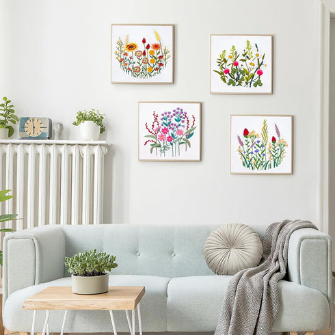 Dremisland 4 Sets Embroidery Kit for Beginners Cross Stitch Kits for Adults with Cute Flowers and Plants Patterns Beginner Embroidery Kit for Adul...