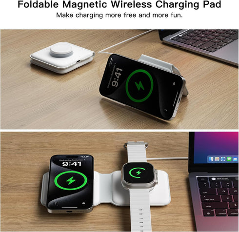 ESSAGER 2 in 1 Foldable Wireless Charger for iPhone 15/14/13/12/11 Series, Magnetic Wireless Charging Station, Travel Wireless Fast Charging Pad f...