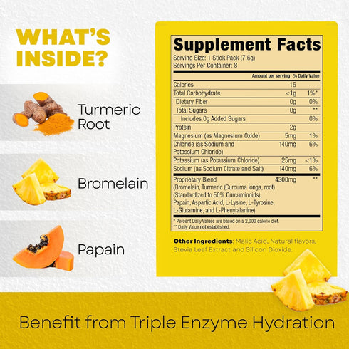 Bala Enzyme Hydration & Sugar-Free Drink Mix - Turmeric, Bromelain, Papain, Immunity, Mobility - Pineapple 0.25oz (10 Count)...