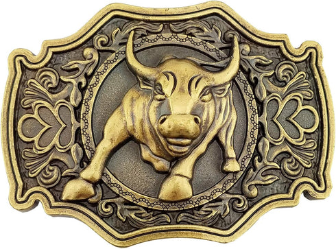 LAXPICOL Men's Western Cowboy Belt Buckle Cool Heavy Animal Bull Rodeo Belt Buckle Gold Tone...