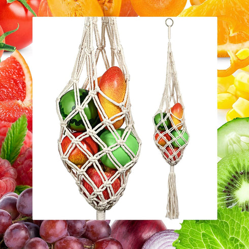 Geiserailie 2 Pieces Hanging Fruit Basket Macrame Hanging Basket Vegetable Breathable Storage decor for Potato Onion and Fruit Storage Boho Decor ...