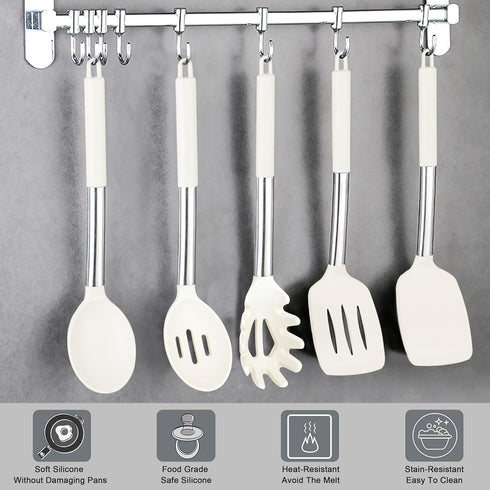 Silicone Spoons for Cooking Kitchen Serving Spoon Set of 3 for Nonstick Cookware Slotted Solid Spoon Pasta Spaghetti Server Stainless Steel Handle...
