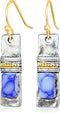 Unique Handmade Bohemian Enamel Vintage Matt Silver Bar Dangle Earrings Chic Round Blue Gemstone Geometric Square Drop Earrings for Women Statemen...