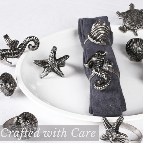 Silver Napkin Rings-12-Piece Set of Premium 100% Metal, Rust-Resistant Tabletop Décor - Antique Coastal Sea Shell Napkin Holdersfor Family Dinner,...