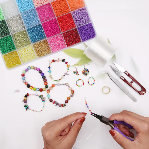 EuTengHao 13200Pcs Glass Seed Beads Small Craft Beads Small Beads for DIY Bracelet Necklaces Crafting Jewelry Making Supplies with Two 0.6mm Clear...