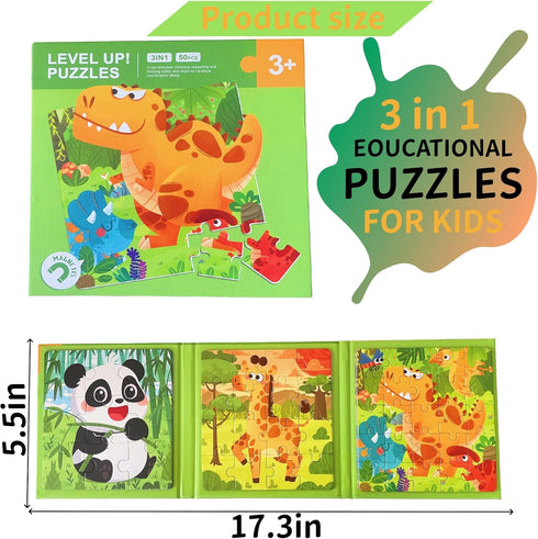 Magnetic Puzzles for Kids Ages 3 4 5 6, Wooden Puzzles Book for Toddlers, Travel Games Puzzles, 3 in 1 Cartoon Jigsaw Puzzle Book, Kids Travel Puz...