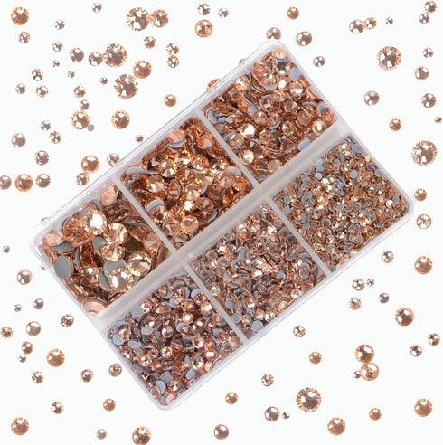 4000Pcs Mixed Size Hot Fix Round Crystals Gems Glass Stones Hotfix Flat Back Rhinestones (Champagne)...