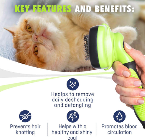 Self Cleaning Slicker Brush- for Dogs, Cats & Pets-One Click Cleaning Function-Gentle & Effective Cat, Pet & Dog Hair Remover-Dog Grooming Accesso...