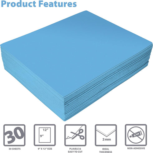 Better Office Products Light Blue EVA Foam Sheets, 30 Pack, 2mm Thick, 9 x 12 Inch, Light Blue Color, for Arts and Crafts, 30 Sheets Bulk Pack...