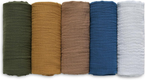 Muslin Swaddle Blankets, Neutral Burp Cloths Receiving Blanket Swaddling for Newborn Boys and Girls, 5 Pack Breathable and Skin-Friendly Swaddle W...
