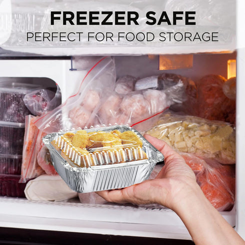 Fit Meal Prep 50 Pack Small Aluminum Foil Pans with Clear Lids, 1 lb 5 x 4” Disposable Tin Foil Baking Pans, Durable Foil Food Containers Freezer ...
