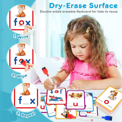 KMUYSL Short Vowel Spelling Flashcards, CVC Sight Words Handwriting Cards, Learn to Write Phonics Flash Cards, Fine Motor Montessori Educational T...