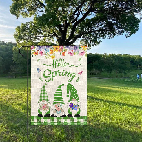 Hello Spring Cute Gnomes Floral Garden Flag Vertical Double Sided 12.5x18 Inch Welcome Spring Garden Flag Burlap Holiday Outdoor Decor...