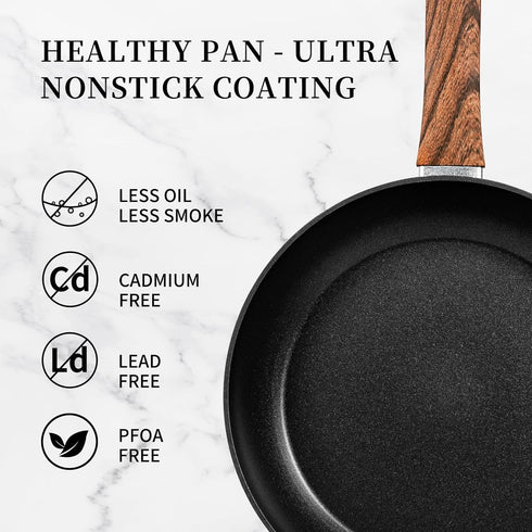 Frying Pan Nonstick - 9.5 Inch Pan,Non Stick Skillet Pans Egg Omelette Pan, Black Nonstick Non Toxic Frying Pan,Oven Safe, Induction Compatible, P...