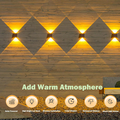ASLIDECOR Solar Wall Lights UP and Down,Warm White Fence Lighting Waterproof Deck Step Light for Arbor Patio Yard...