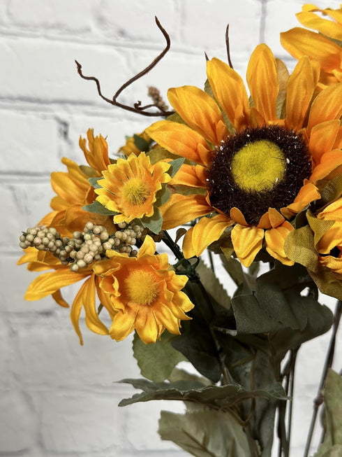 Admired By Nature Artificial Sunflower Bouquet Bush - 11 Stems Gold Sunflowers - for Weddings, Home Decor, Events, Parties, Funerals, Thanksgiving...