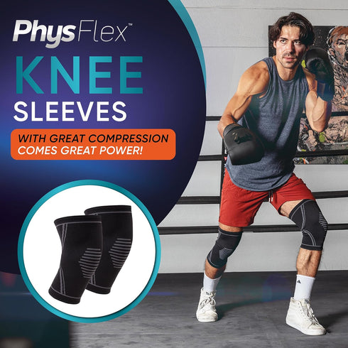 Knee Brace for Pain Relief - 2 Pack Knee Compression Sleeves for Men and Women - Support for Weightlifting, Gym, Workout, Volleyball - Meniscus Te...