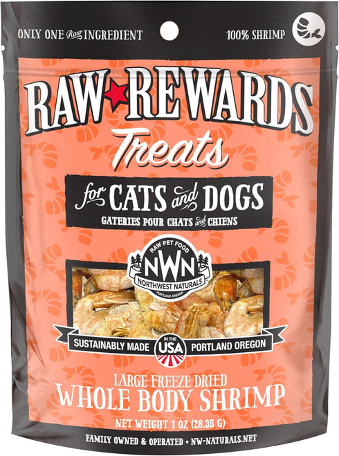 Northwest Naturals Raw Rewards Freeze-Dried Shrimp Treats for Dogs and Cats - Bite-Sized Pieces - Healthy, 1 Ingredient, Human Grade Pet Food, All...